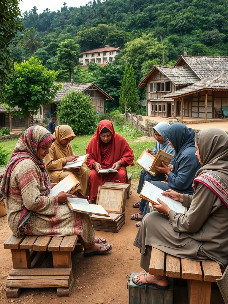 A photo of CODEPI members collaborating on a project to document and preserve endangered oral traditions in a rural village.