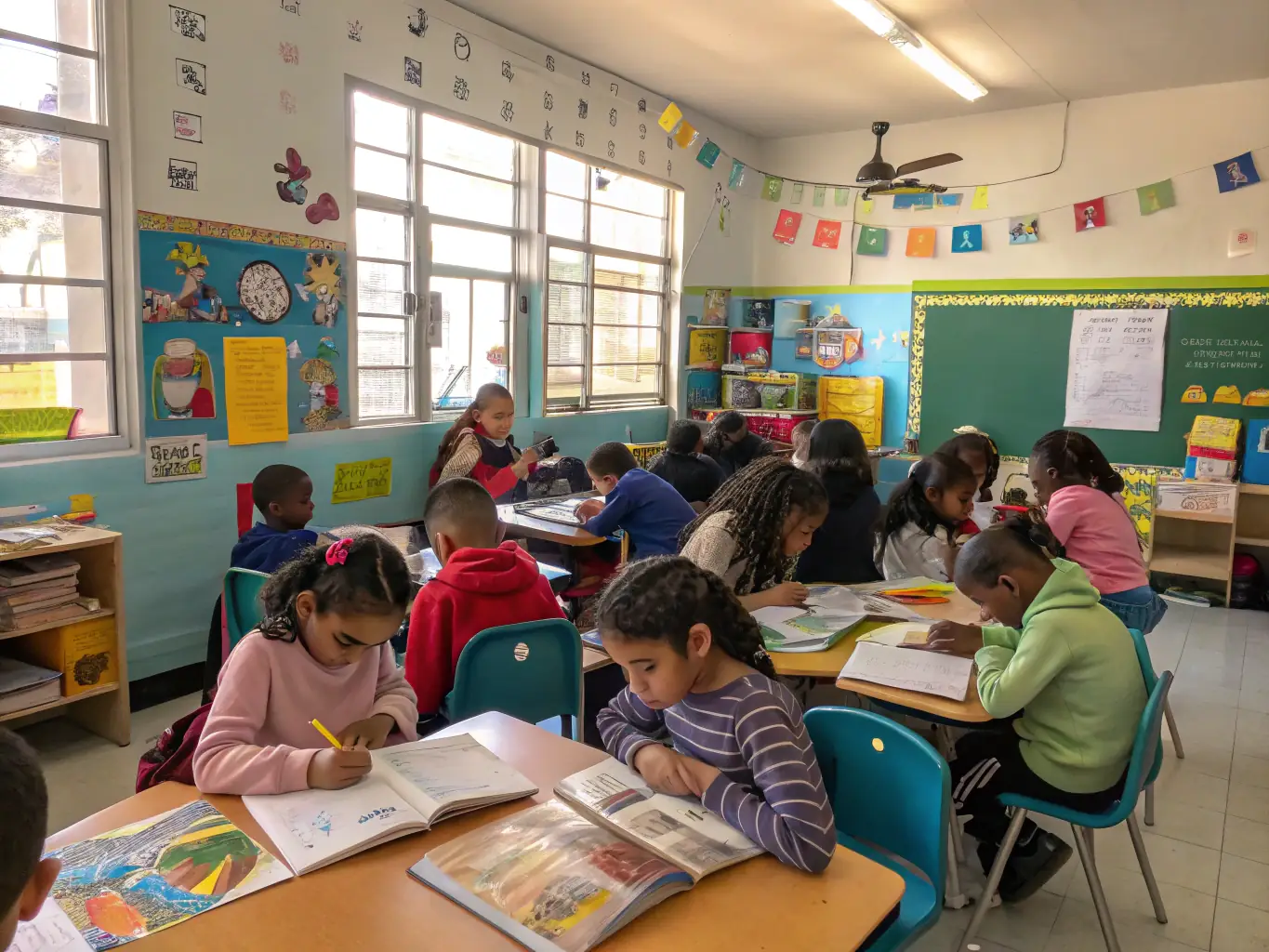 A photo of children participating in an educational activity related to oral traditions, in a classroom setting.
